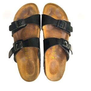 Birkenstock Arizona Papillio Black Patent Birko Flor Sandals Slides Women’s 38